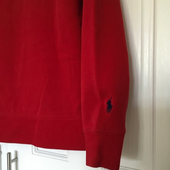 Polo Ralph Lauren Red Varsity Striped Logo Hoodie Sweatshirt Size M - Picture 5 of 11
